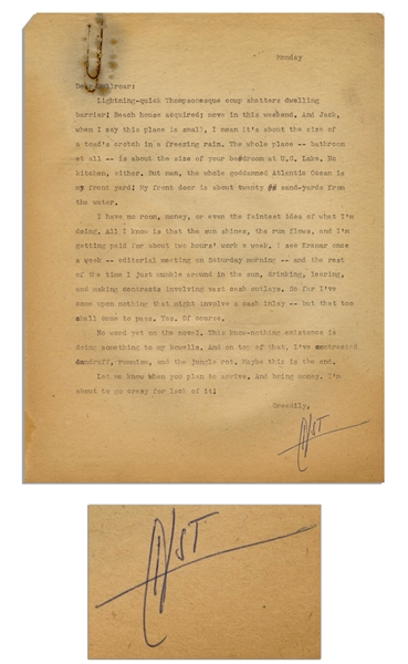 Hunter S. Thompson Letter Signed ''HST'' From 1960 While Living in San Juan -- ''...Lightning-quick Thompsonesque coup shatters dwelling barrier!...''
